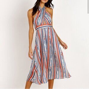 Astr the Label Gemma Dress XS Multicolor Geo Stripe Halter Chiffon Boho Colorful